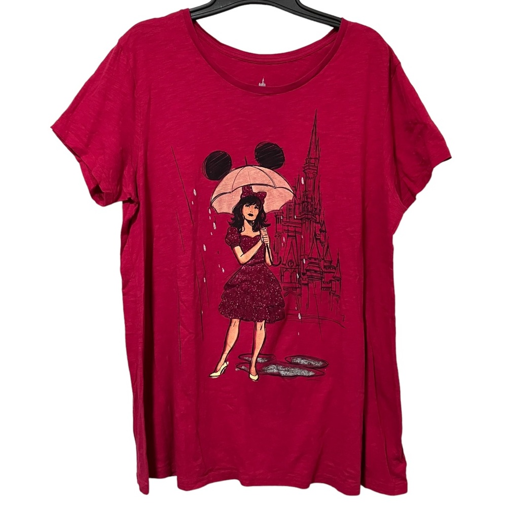 Disney Parks Lady with Mickey Umbrella Rain Castle Tee